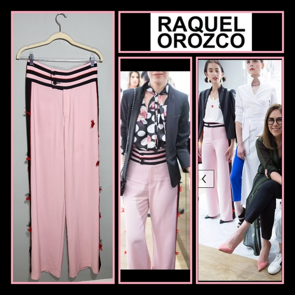 Raquel Orozco Pants - RAQUEL OROZCO Pink Wide Leg Pants size Medium Mexican Designer Roses
